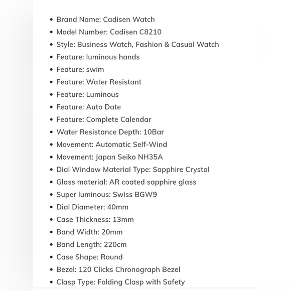 Cadisen C8210 Mens Automatic Watch (Rolex Yachtmaster Homage) - Picture 8 of 8